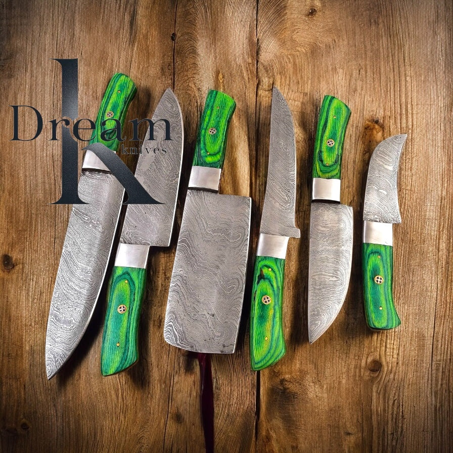 Best Japanese Knife Set – 13" Damascus Steel Kitchen Knives with Pakkawood Handles & Leather Roll Kit