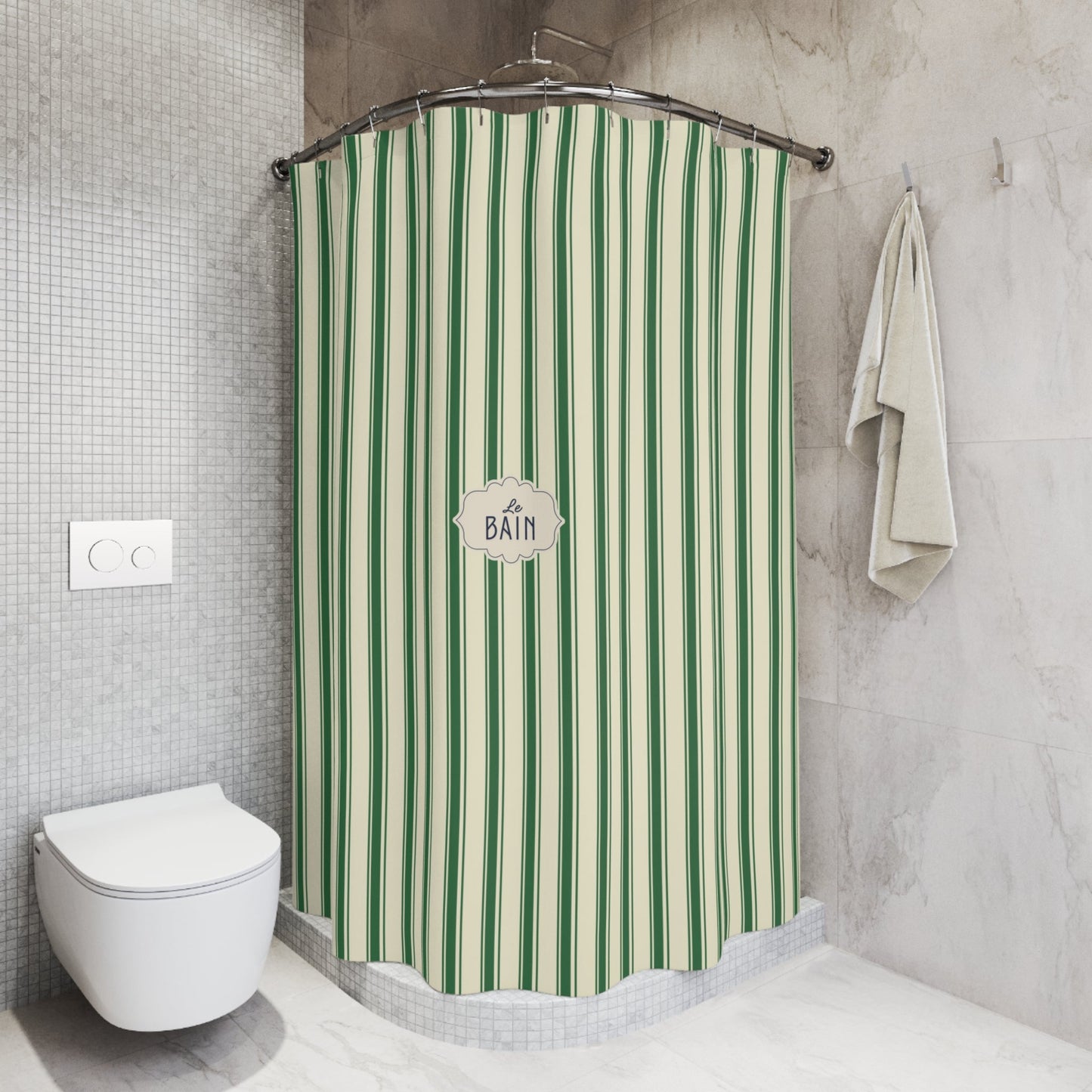 Le Bain Green Striped Shower Curtain | Vintage French Bathroom