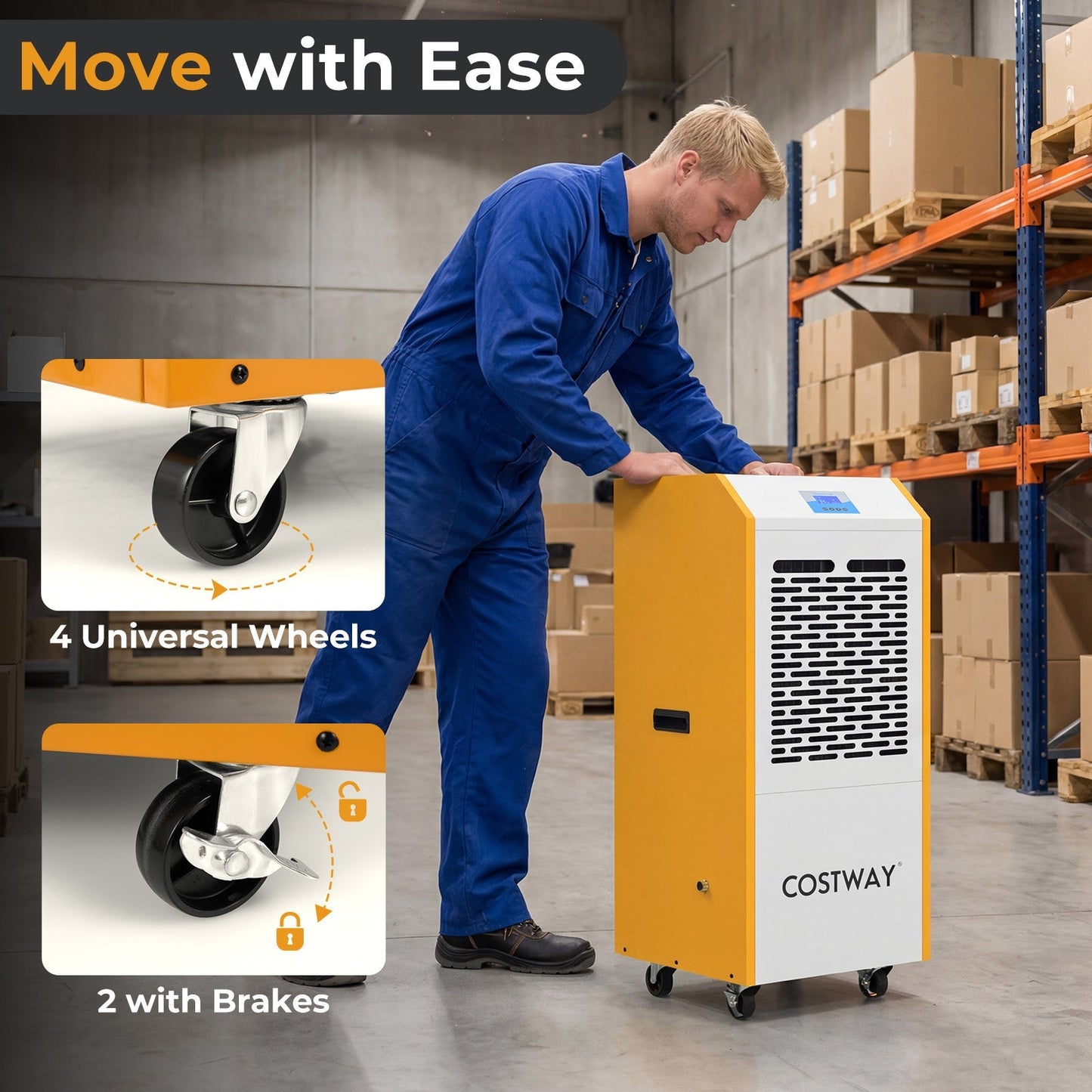 290 Pints Commercial Dehumidifier with Pump and Drain Hose for Basement Warehouse-Yellow