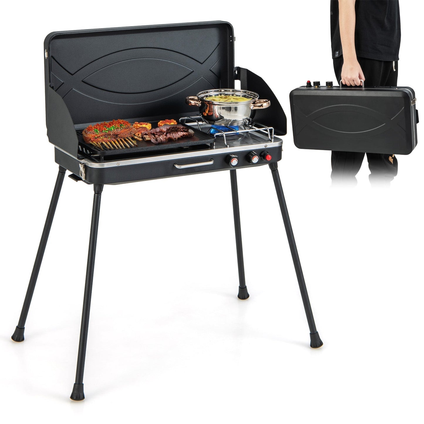 2-in-1 Gas Camping Grill and Stove with