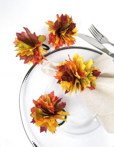 Fennco Styles Handmade Maple Leaves Decorative Napkin Rings, Set of 4 - Terracotta Fall Leaf Napkin Holders for Thanksgiving, Harvest Season, Banquet, Holiday Décor and Special Event
