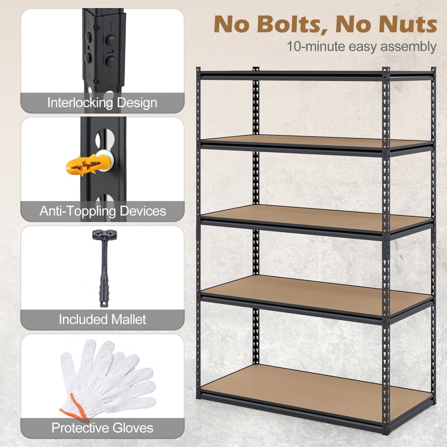 5-Tier Heavy Duty Garage Shelving Unit - 2200 LBS Capacity