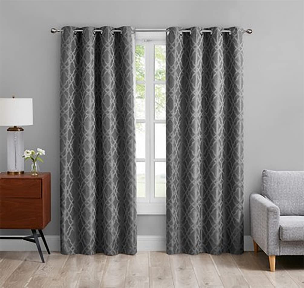 Fennco Styles Grommet Top Geometric Blackout Window Curtains 2 Panels Set for Bedroom, Living Room, Patio Door Backing Sliding Glass Door Drape