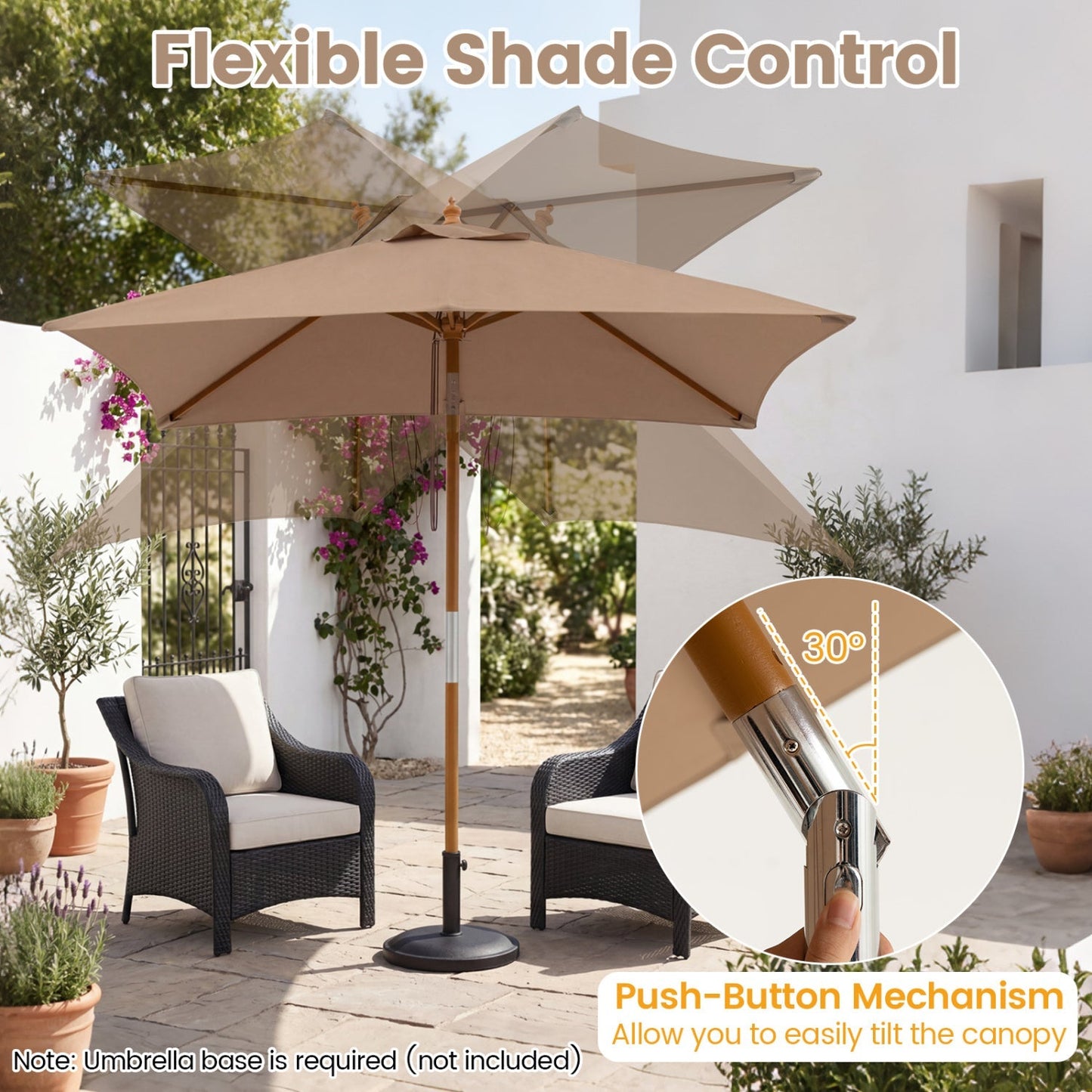 Rectangular Patio Umbrella 7ft with Adjustable Tilt