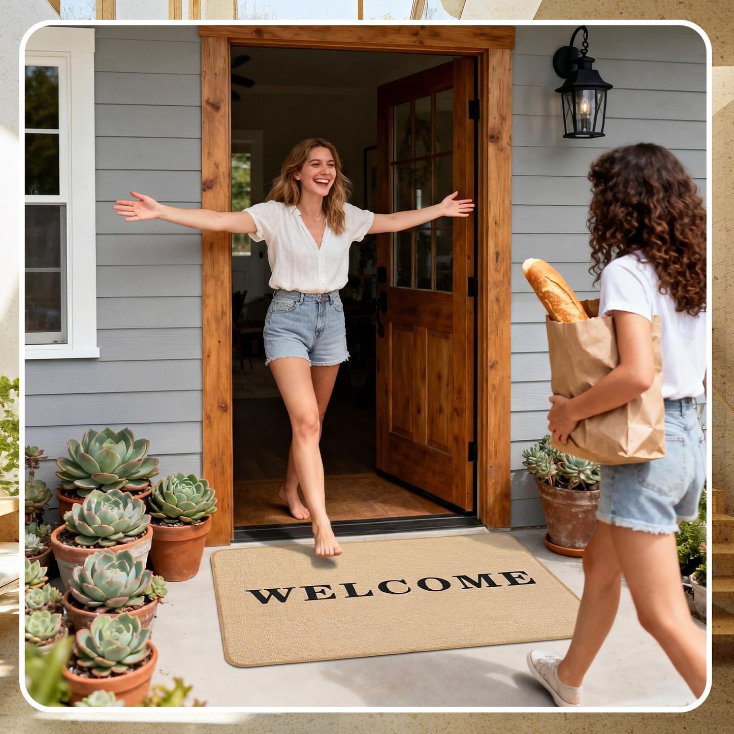 Woven Jute Braided Rug 30"x17" Welcome Front Door Mat with Non-Slip Backing for