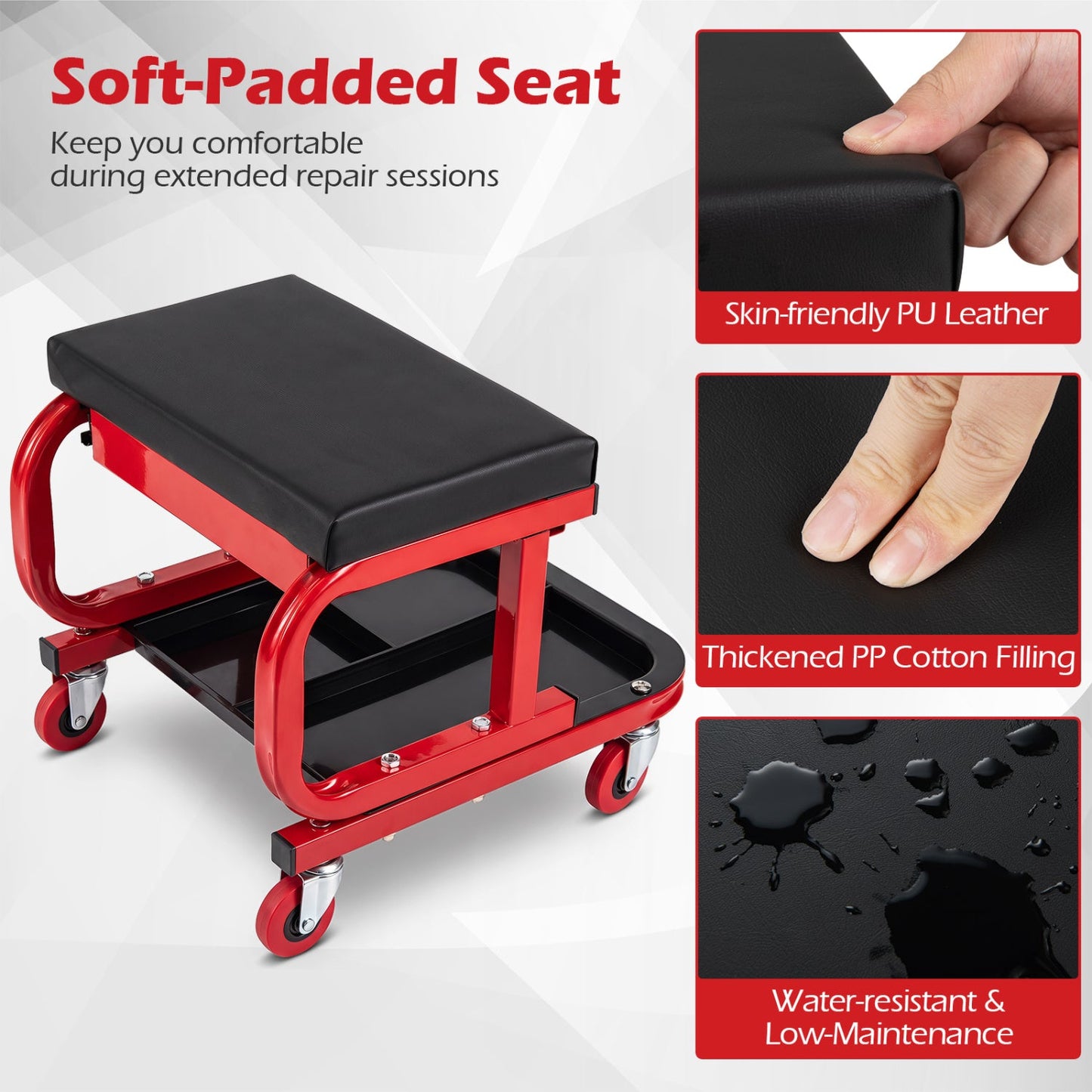 Mechanic Rolling Stool with Tool Trays and Magnetic Drawer