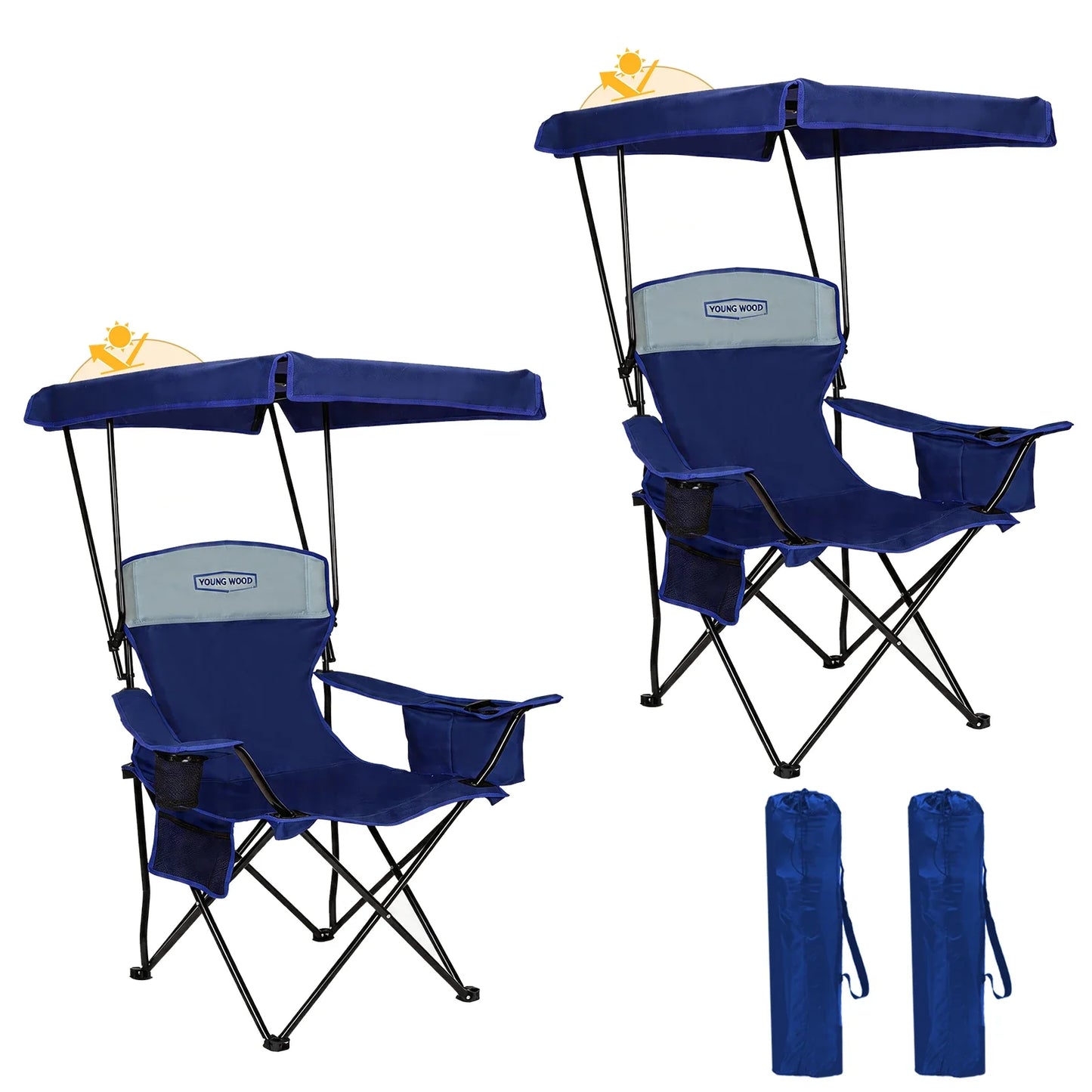 GERC Foldable Camping Chair With Sun Shade, Cooler Bag And Cup Holder Pocket