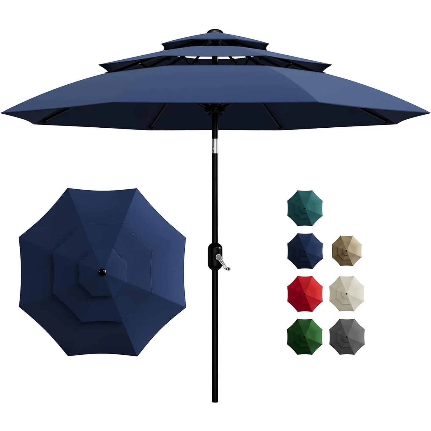 10FT 3-Tier Patio Umbrella Vented Outdoor Table Market Umbrella With Crank & Tilt Sunshade Fade Resistant For Pool Deck Yard