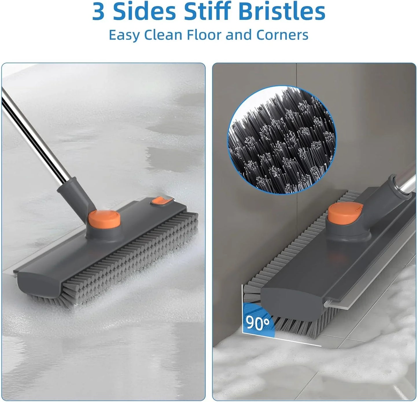 Floor Scrub Brush With Long Handle 3-In-1 Heavy Duty Scrubber
