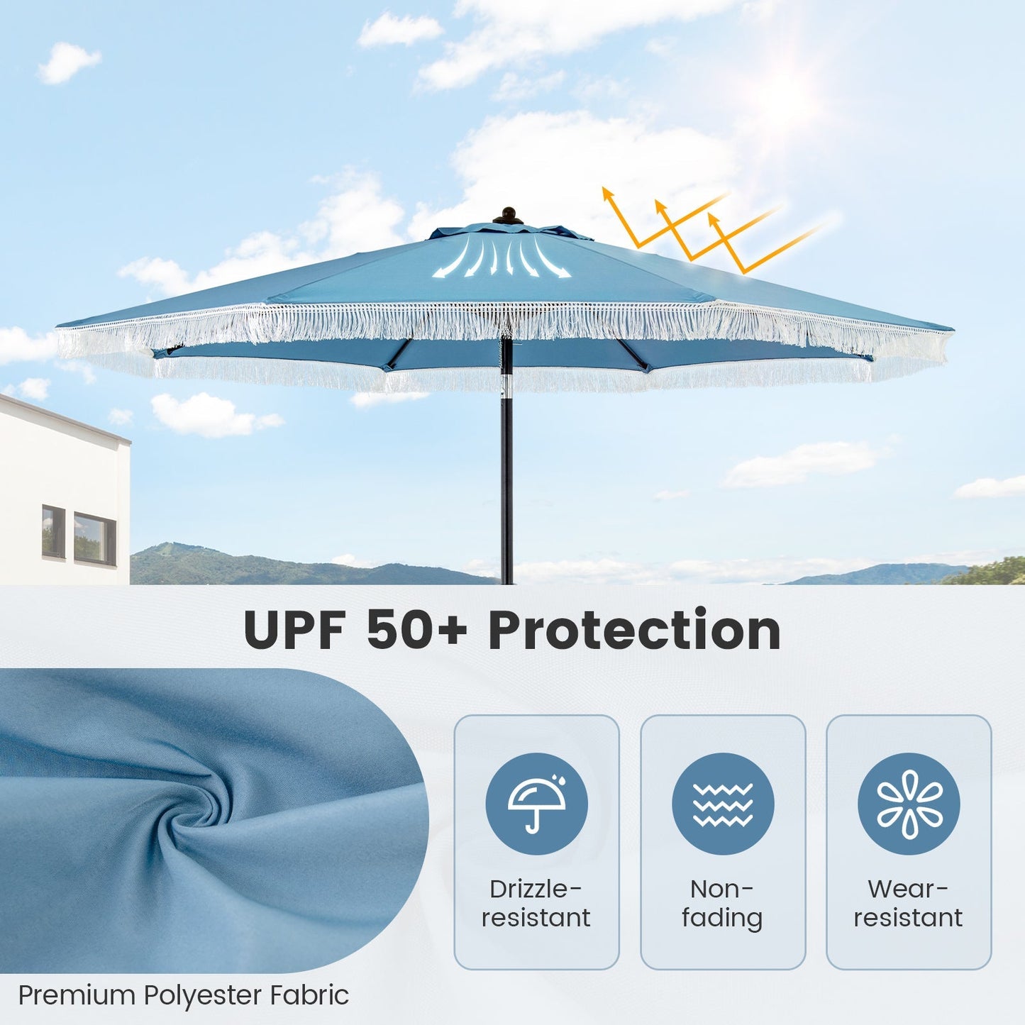 9 FT Patio Umbrella with Sun-Protective Canopy for Patio Garden Pool