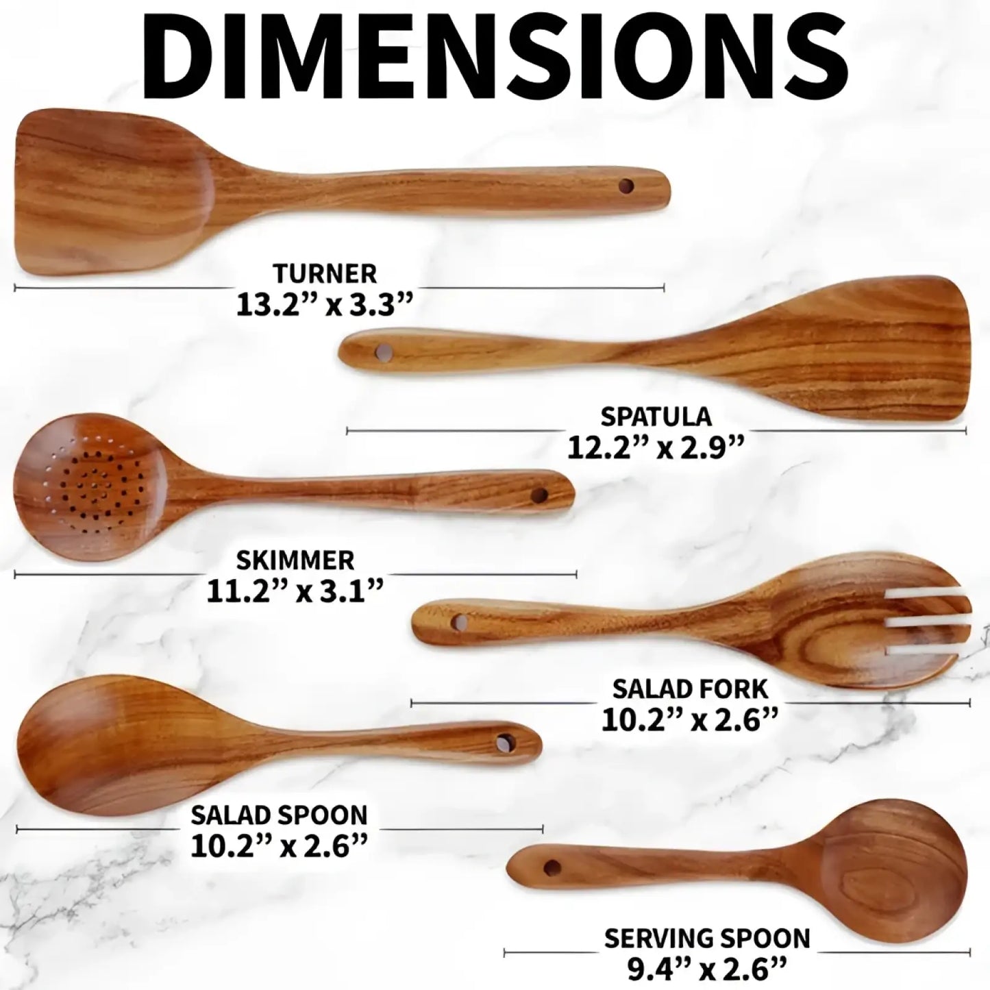 Teak Wooden Cooking Spoon Set 6 Piece Utensils