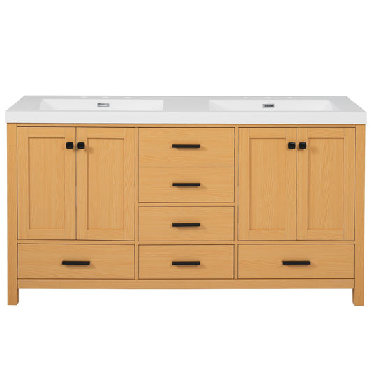 Bathroom Vanity With Double Sink, Soft Close Doors & Drawers Handles - Wood