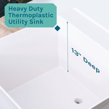 Tehila Standard Freestanding White Utility Sink with Grey Legs, Water Supply Lines Included
