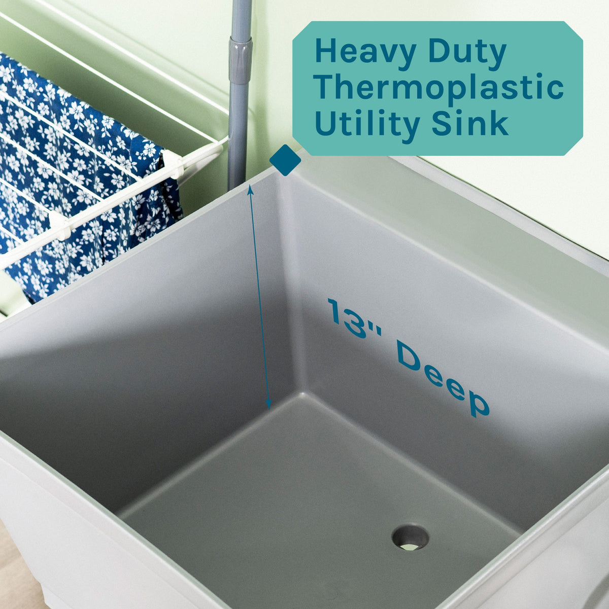 Tehila Standard Freestanding Grey Utility Sink with Black Legs, Water Supply Lines Included