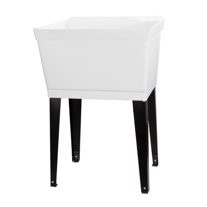 Tehila Standard Freestanding White Utility Sink with Black Legs, Water Supply Lines Included