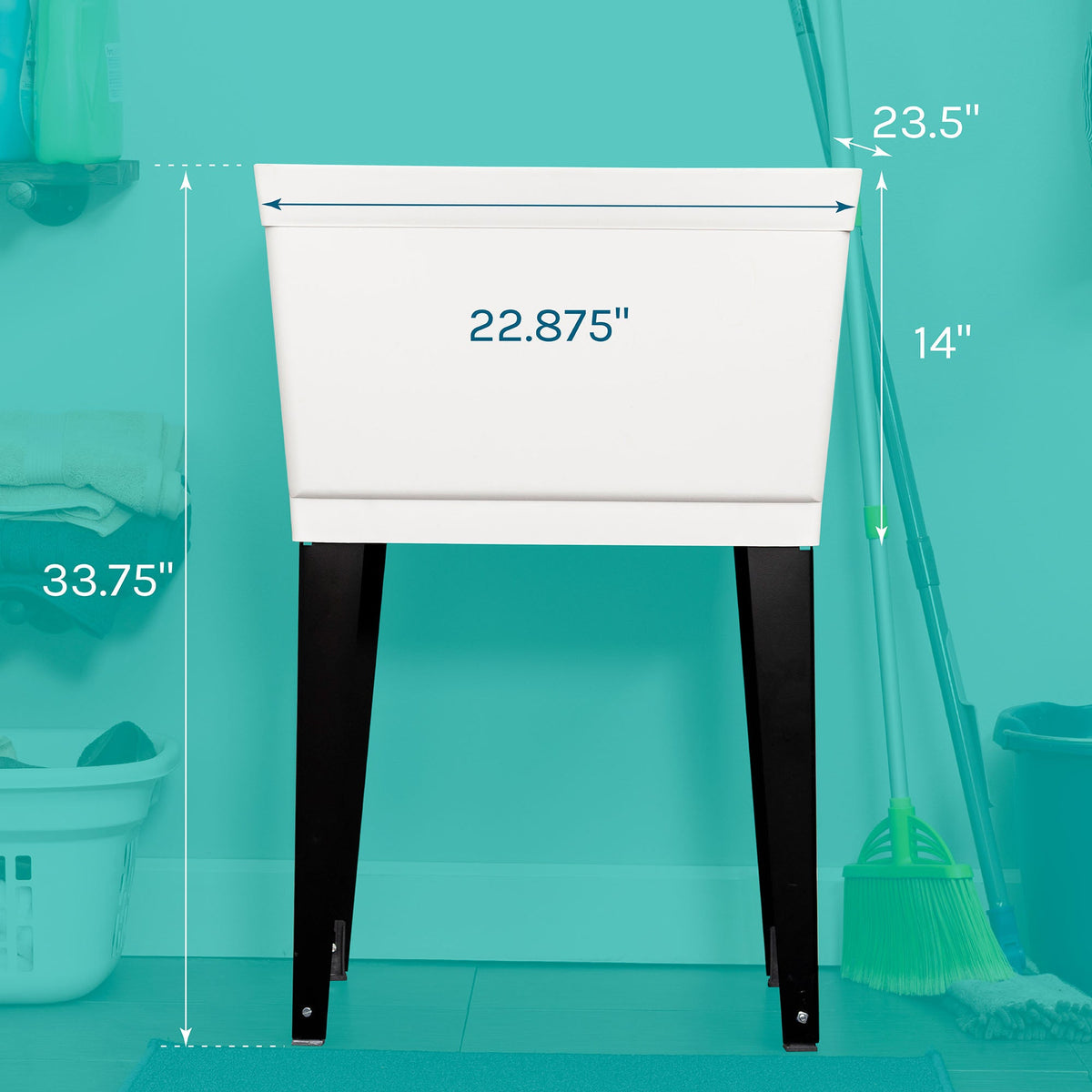 Tehila Standard Freestanding White Utility Sink with Black Legs, Water Supply Lines Included