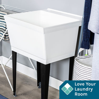 Tehila Standard Freestanding White Utility Sink with Black Legs, Water Supply Lines Included