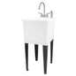 Tehila Space Saver Freestanding White Utility Sink with Stainless Steel Finish Gooseneck Faucet and Side Sprayer
