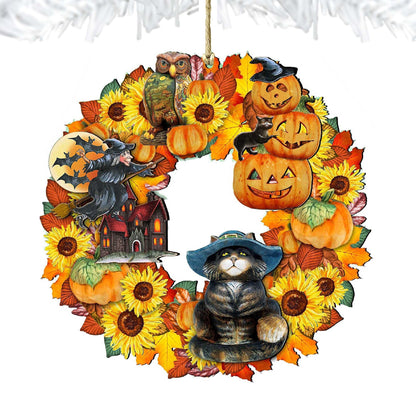 Halloween Wreath Wooden Ornaments by G. DeBrekht - Thanksgiving Halloween Decor - 8185317