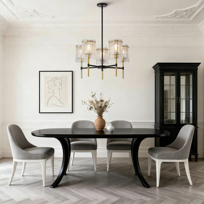 5 Light Chandelier, Textured Glass Pendant Light, (Not Including The Bulb) For Living Room - Black / Gold