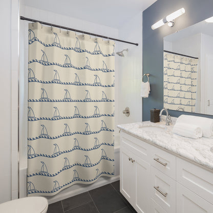 Nautical Shower Curtain — Sailing Boat Theme Bath Decor