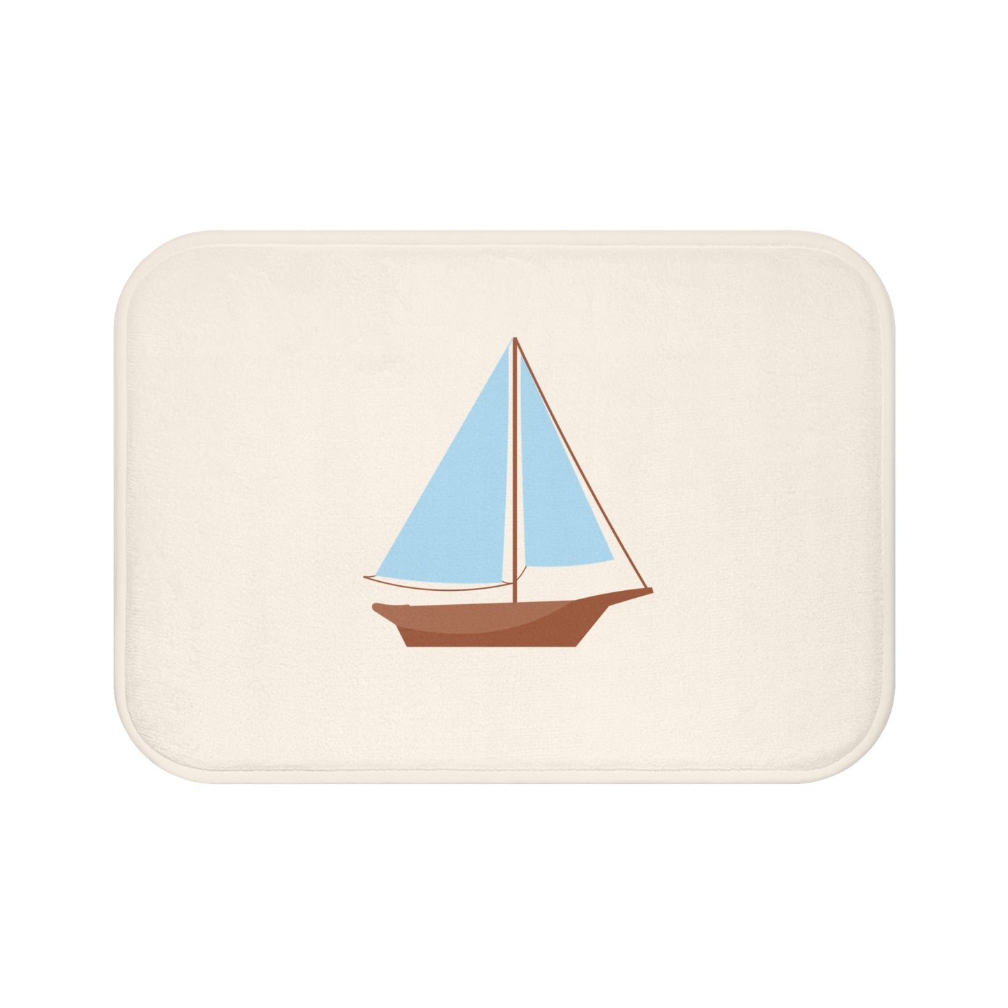 Nautical Vintage Sailboat Bath Mat, CREAM — Soft Coastal Bathroom Rug