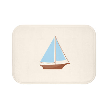 Nautical Vintage Sailboat Bath Mat, CREAM — Soft Coastal Bathroom Rug