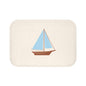 Nautical Vintage Sailboat Bath Mat, CREAM — Soft Coastal Bathroom Rug