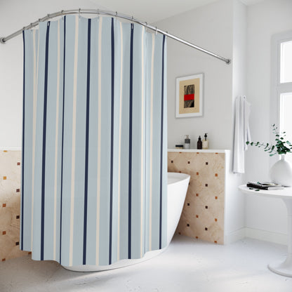 Pale Blue Stripe Shower Curtain – Coastal Modern Bathroom Decor
