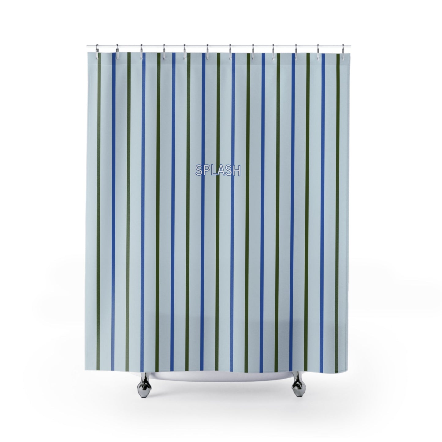 Striped 'SPLASH' Shower Curtain — Coastal Blue & Olive Bath Curtain