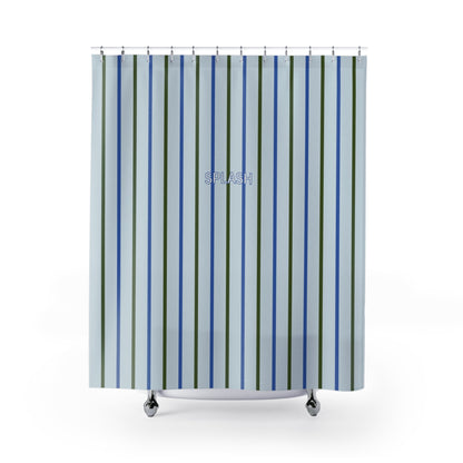 Striped 'SPLASH' Shower Curtain — Coastal Blue & Olive Bath Curtain