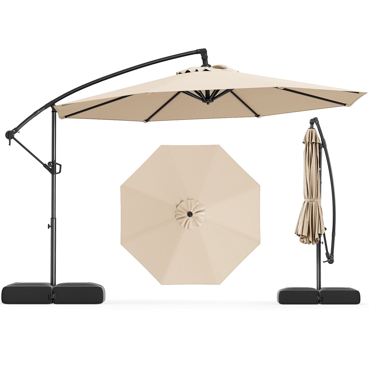 10 Feet Offset Hanging Umbrella with Base Patio Cantilever Umbrella with Tilt