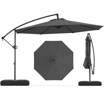 10 Feet Offset Hanging Umbrella with Base Patio Cantilever Umbrella with Tilt