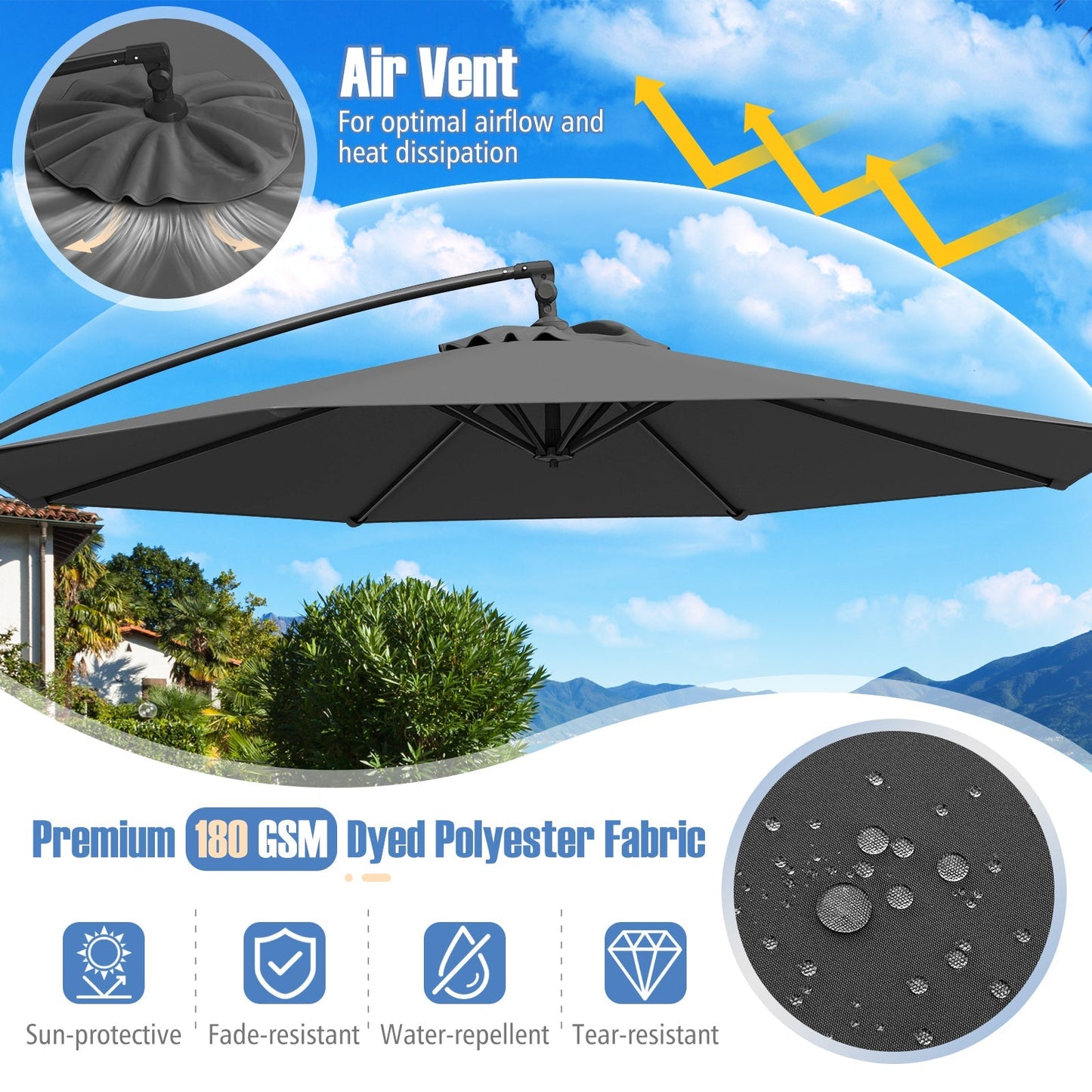 10 Feet Offset Hanging Umbrella with Base Patio Cantilever Umbrella with Tilt