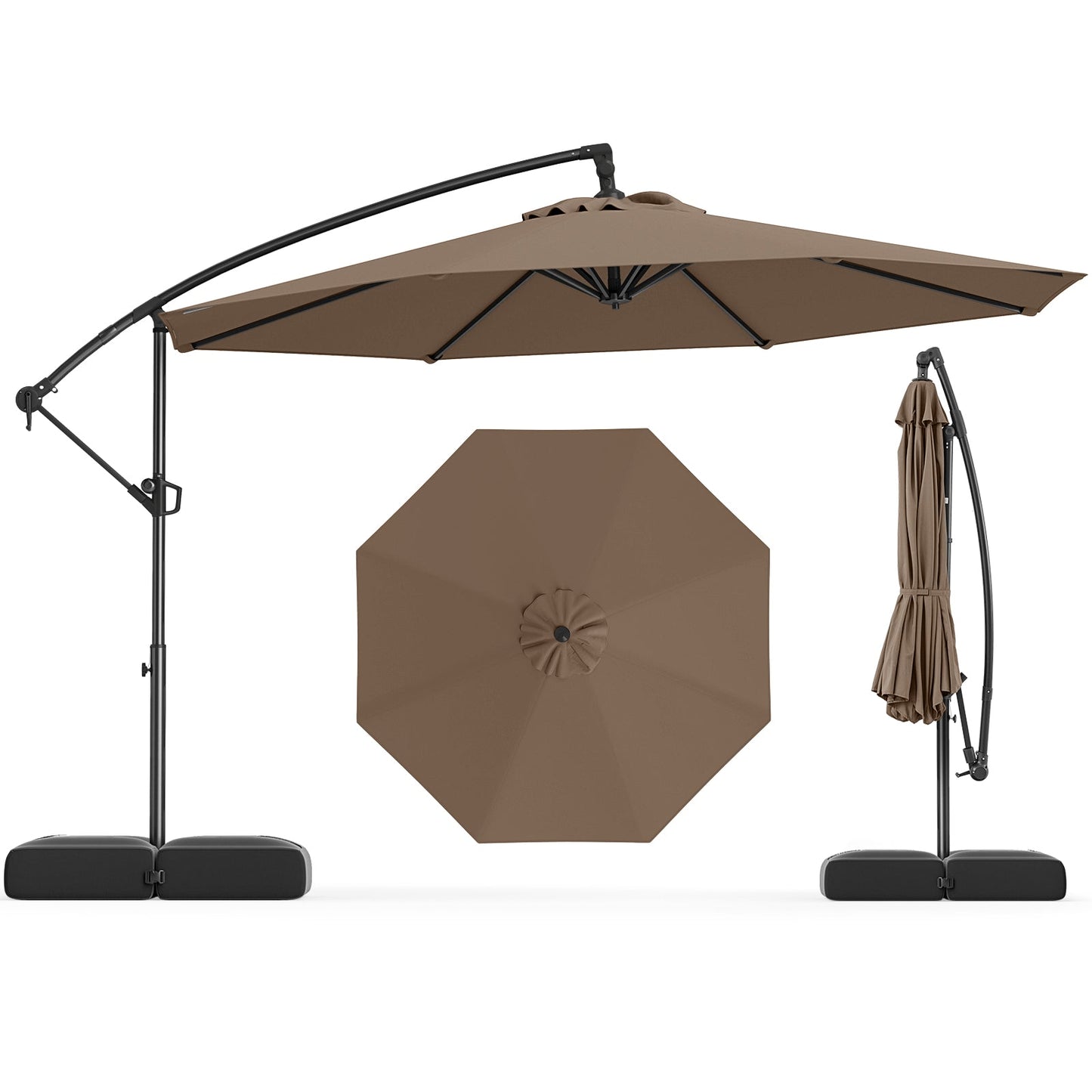 10 Feet Offset Hanging Umbrella with Base Patio Cantilever Umbrella with Tilt