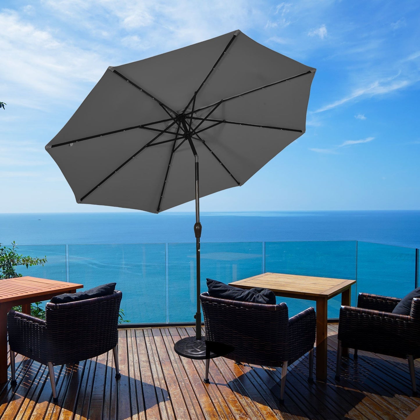 10 Feet Outdoor Patio umbrella with Bright Solar LED Lights-Dark Blue