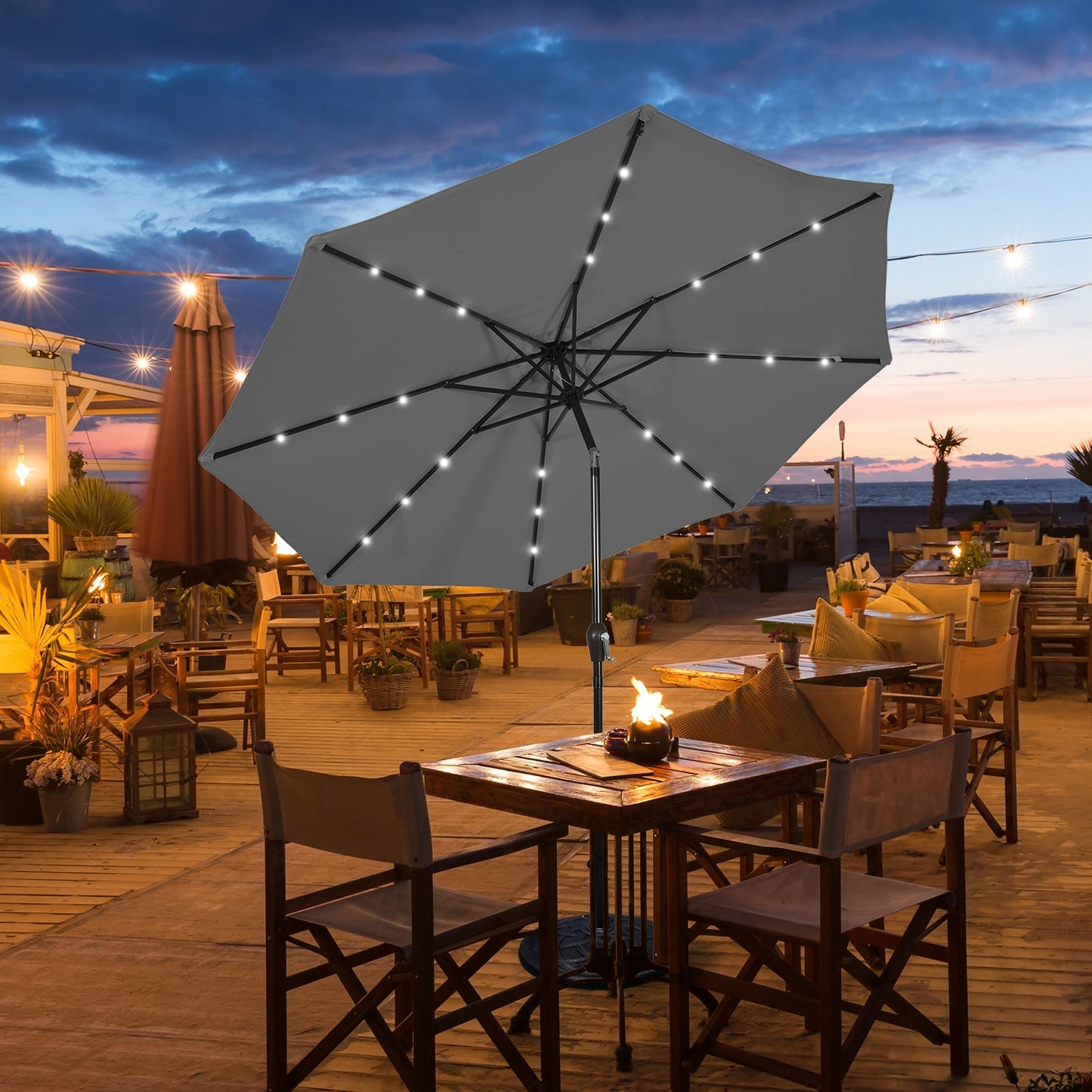 10 Feet Outdoor Patio umbrella with Bright Solar LED Lights-Dark Blue