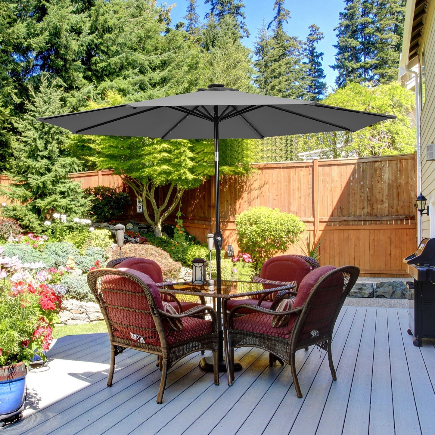 10 Feet Outdoor Patio umbrella with Bright Solar LED Lights-Dark Blue