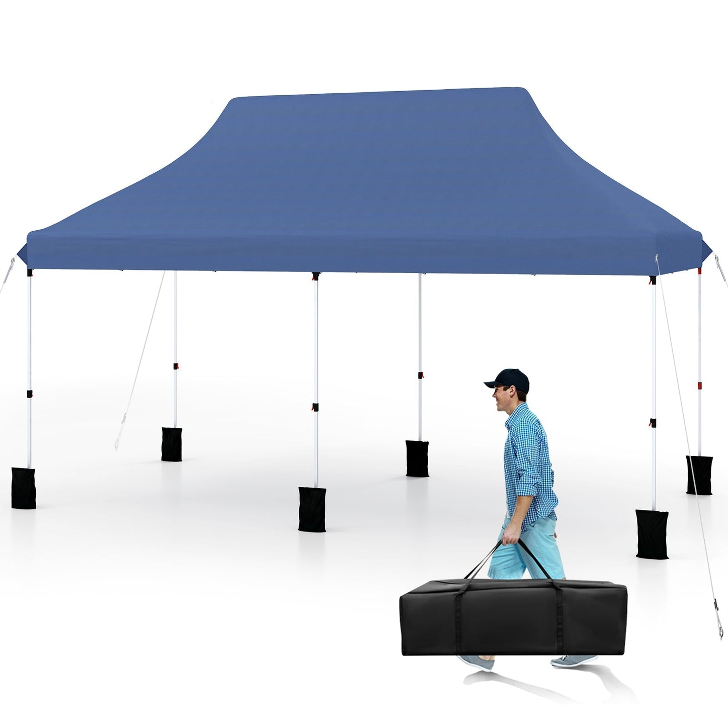 10 X 20 FT Pop up Canopy Tent Foldable Portable Outdoor Gazebo with Carry Bag-Blue