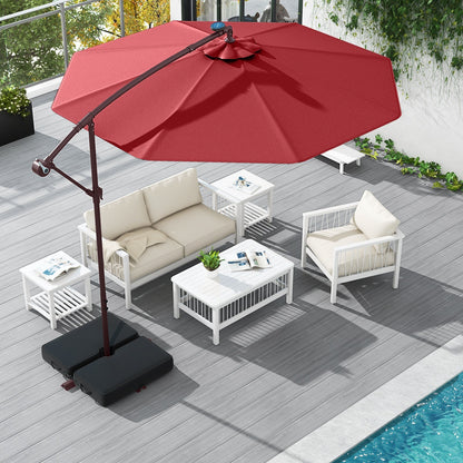 10 Ft Patio Umbrella Offset Cantilever Umbrella with 40 Solar Powered Lights