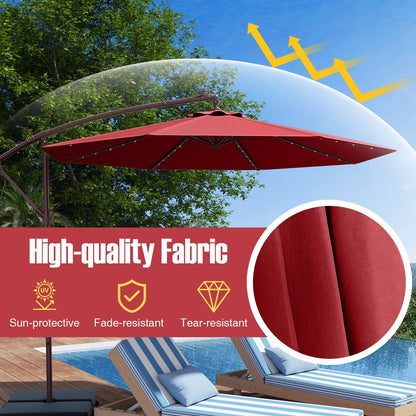 10 Ft Patio Umbrella Offset Cantilever Umbrella with 40 Solar Powered Lights