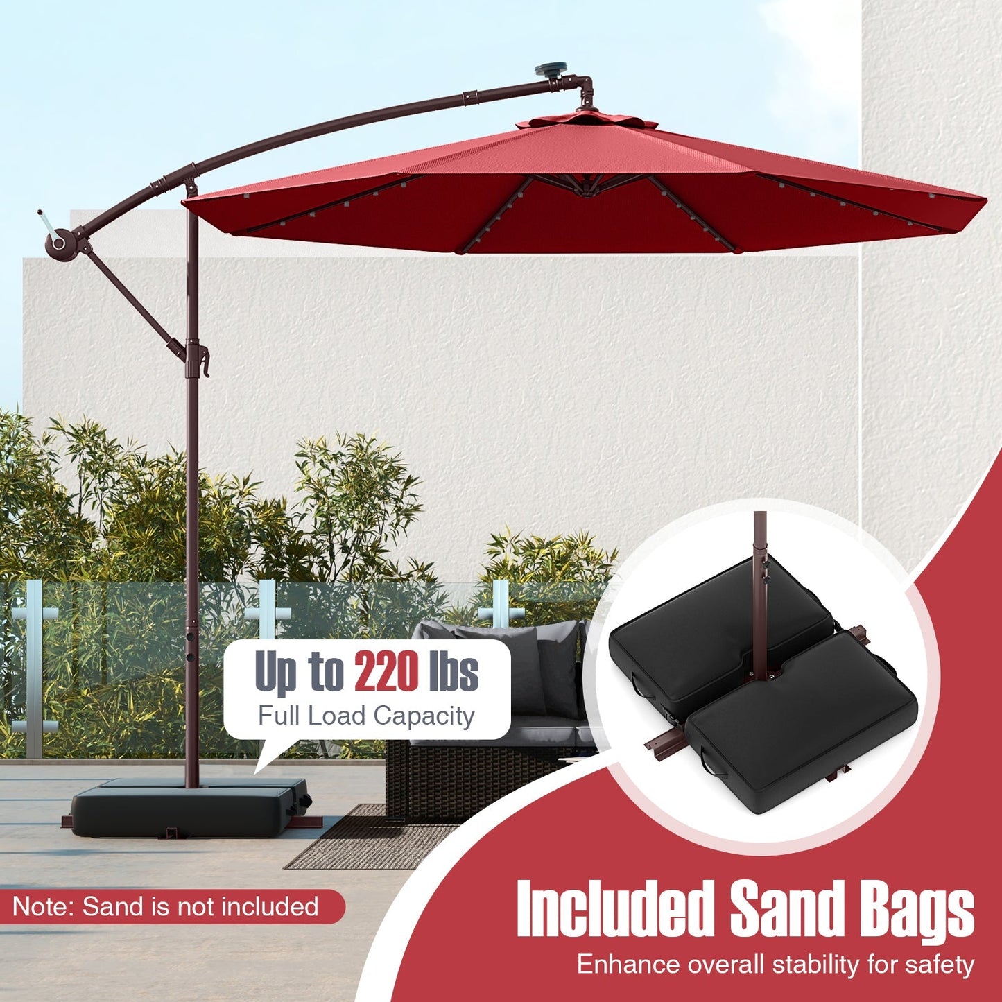 10 Ft Patio Umbrella Offset Cantilever Umbrella with 40 Solar Powered Lights