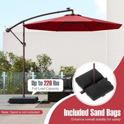 10 Ft Patio Umbrella Offset Cantilever Umbrella with 40 Solar Powered Lights