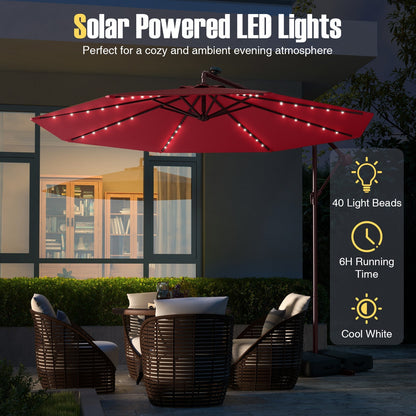 10 Ft Patio Umbrella Offset Cantilever Umbrella with 40 Solar Powered Lights