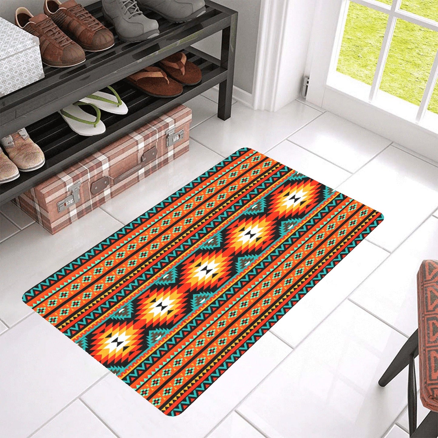 Orange Aztec Floor Mat 30" x 18" Made in America