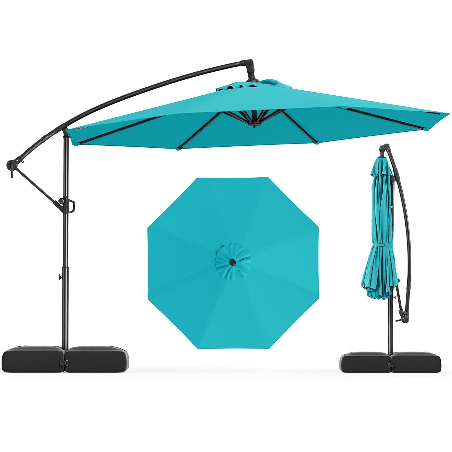 10 Feet Offset Hanging Umbrella with Base Patio Cantilever Umbrella with Tilt