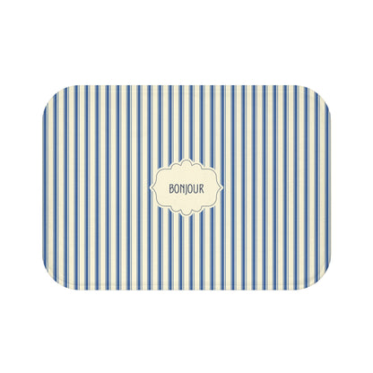 Bonjour FRENCH BLUE Stripe Bath Mat — Vintage French Bathroom Rug