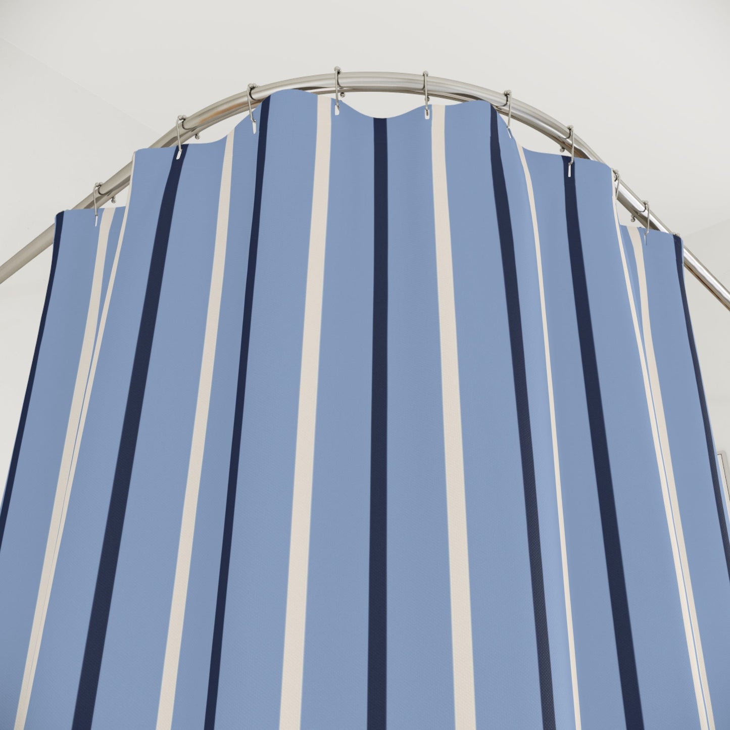 Elegant Slate Blue Stripe Shower Curtain – Coastal Modern Bathroom Decor