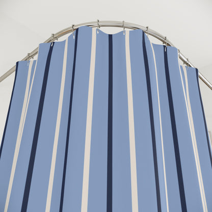 Elegant Slate Blue Stripe Shower Curtain – Coastal Modern Bathroom Decor