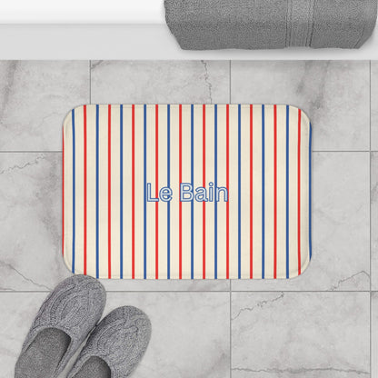 Le Bain Tricolor Striped Bath Mat, CREAM — French-Inspired Red & Blue Bathroom Rug